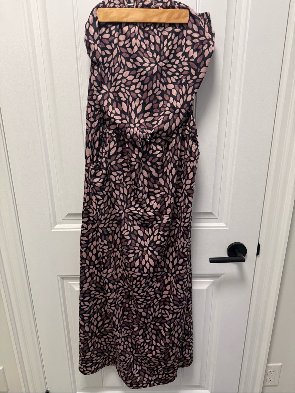 Strapless Black Maxi Dress with Pink Petal Print